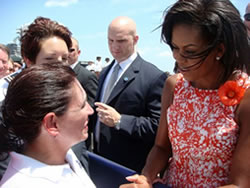 Michelle Obama greeting volunteers
