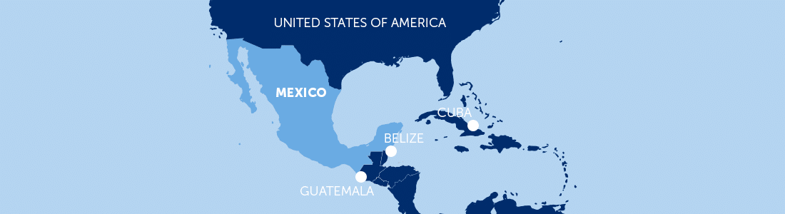 Map of Mexico and surrounding countries