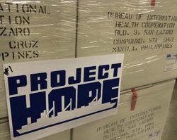 Medicines and supplies at Project HOPE's Winchester, VA warehouse bound for the Philippines