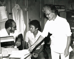 Harry Owens, M.D. (left) volunteering in Brazil on the SS Hope in 1973