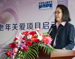 Lily Hsu, Project HOPE Program DIrector in China, addressing the audience at the launch of the Senior Care program.