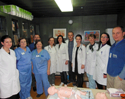 Pediatric residents at University Clinical Center, Skopje Macedonia with volunteers Dr. Janet Kinney and Cherri Dobson, RN