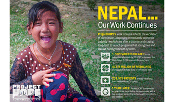 Project Hope's humanitarian aid continues in Nepal one year after earthquakes.