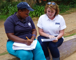 Rachel training Tsholofelo on Village Savings Loans evaluations.