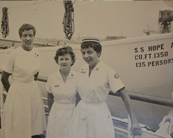Ann MacGregor with fellow nurses traveling aboard the SS HOPE