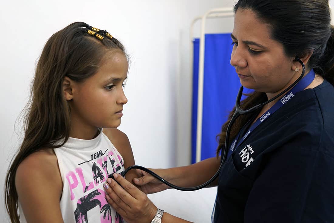 Physician examining a young girl. 