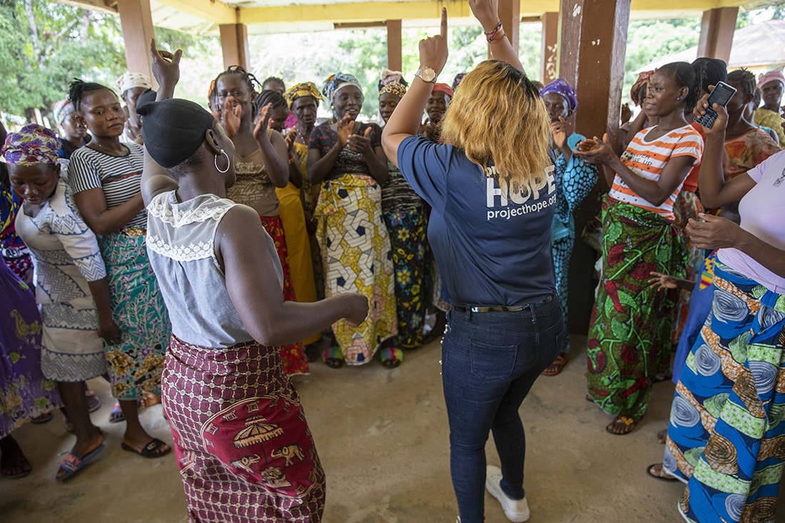 Women dancing as part of a class in Sierra Leone