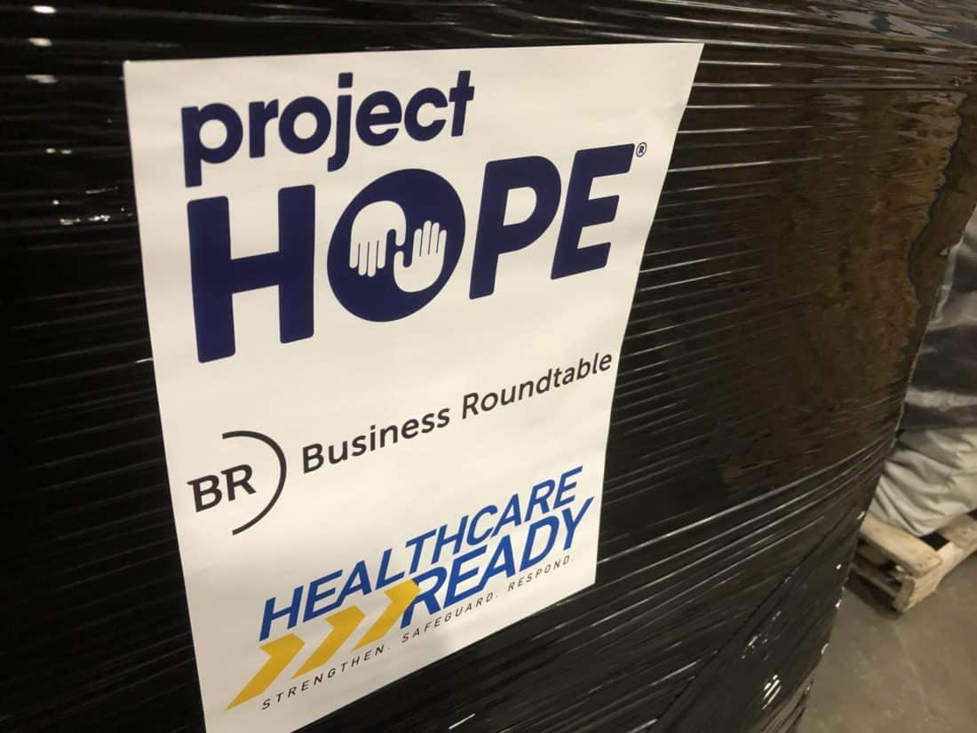 Pallet of PPE provided by Business Roundtable