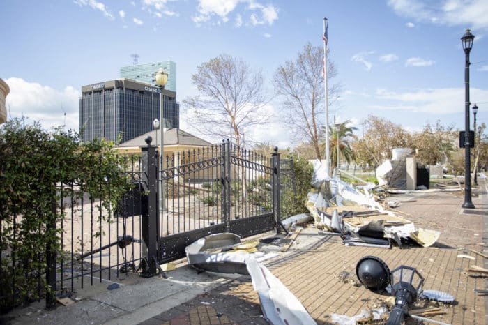 destruction from Hurricane Laura in Louisiana
