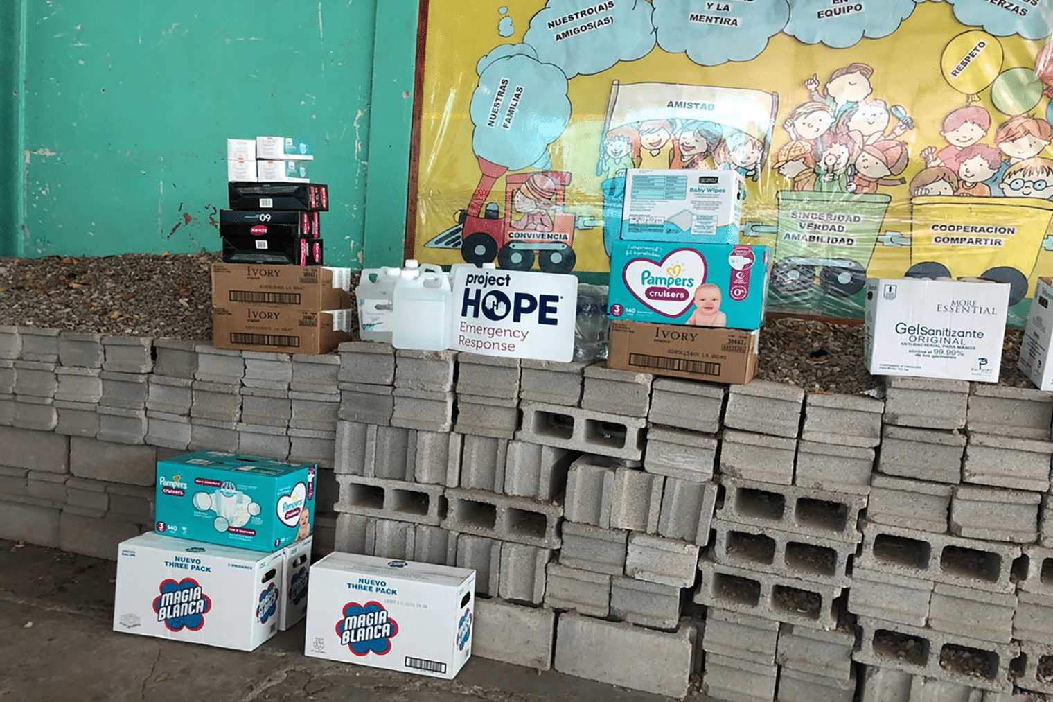 collection of diapers and water for shelter needs