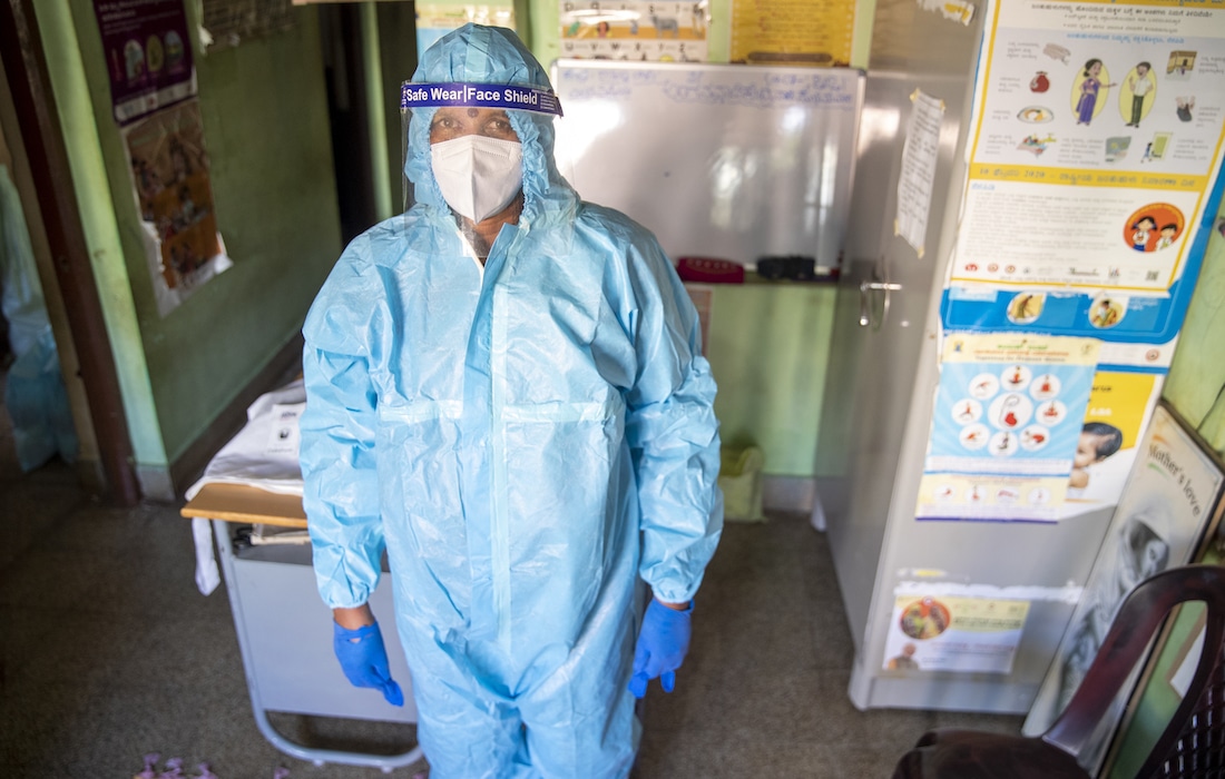 Health worker wearing PPE in India