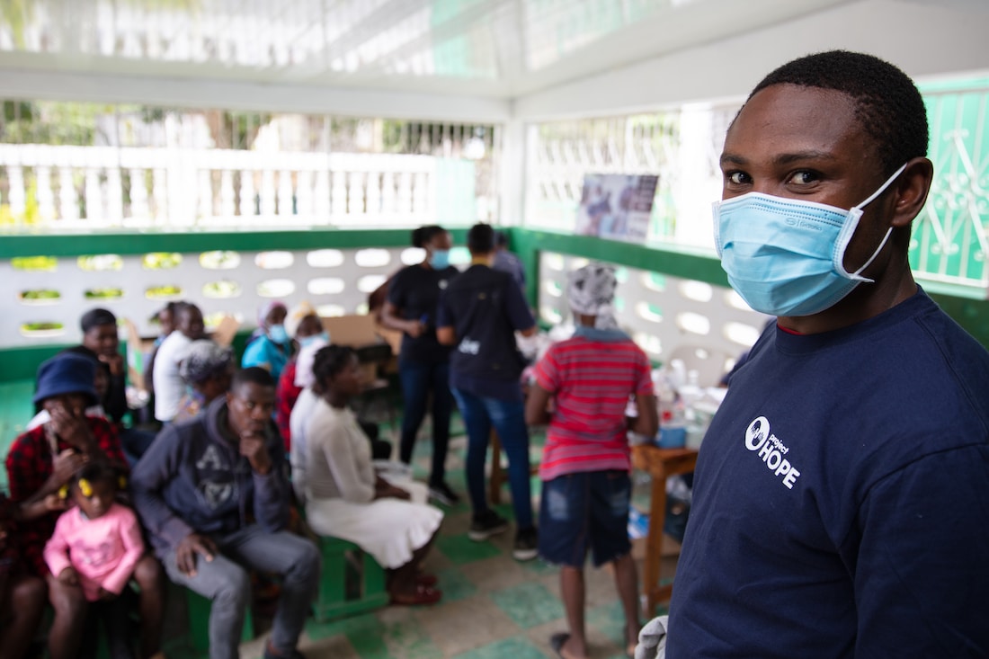 Project HOPE health worker at a mobile clinic in Haiti