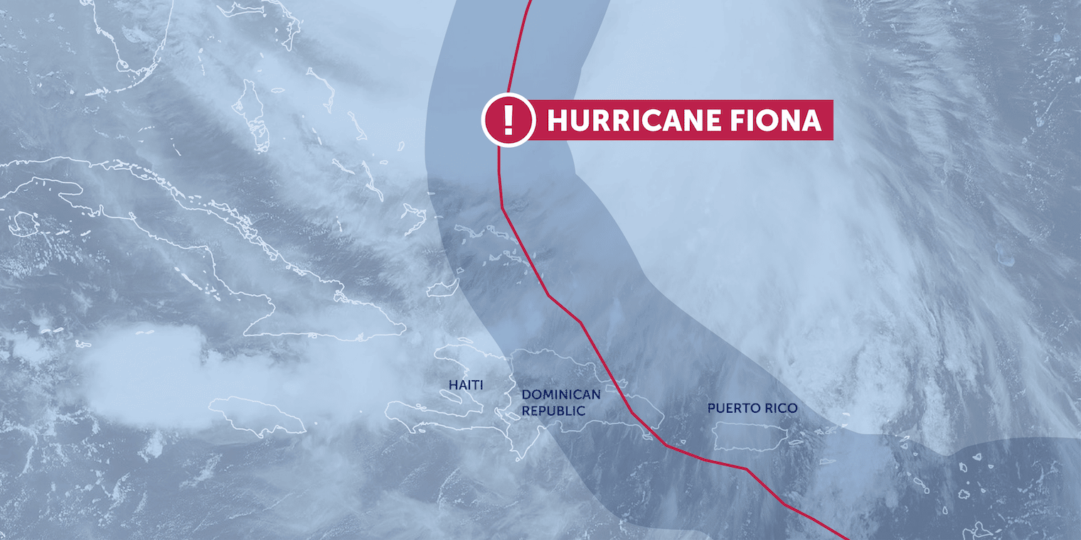 graphic of Hurricane Fiona travelling up islands