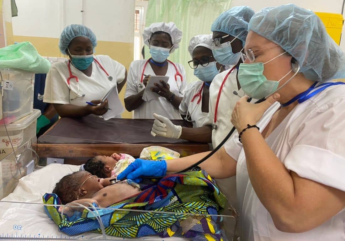 Nurses learning how to check newborn babies in Sierra Leone