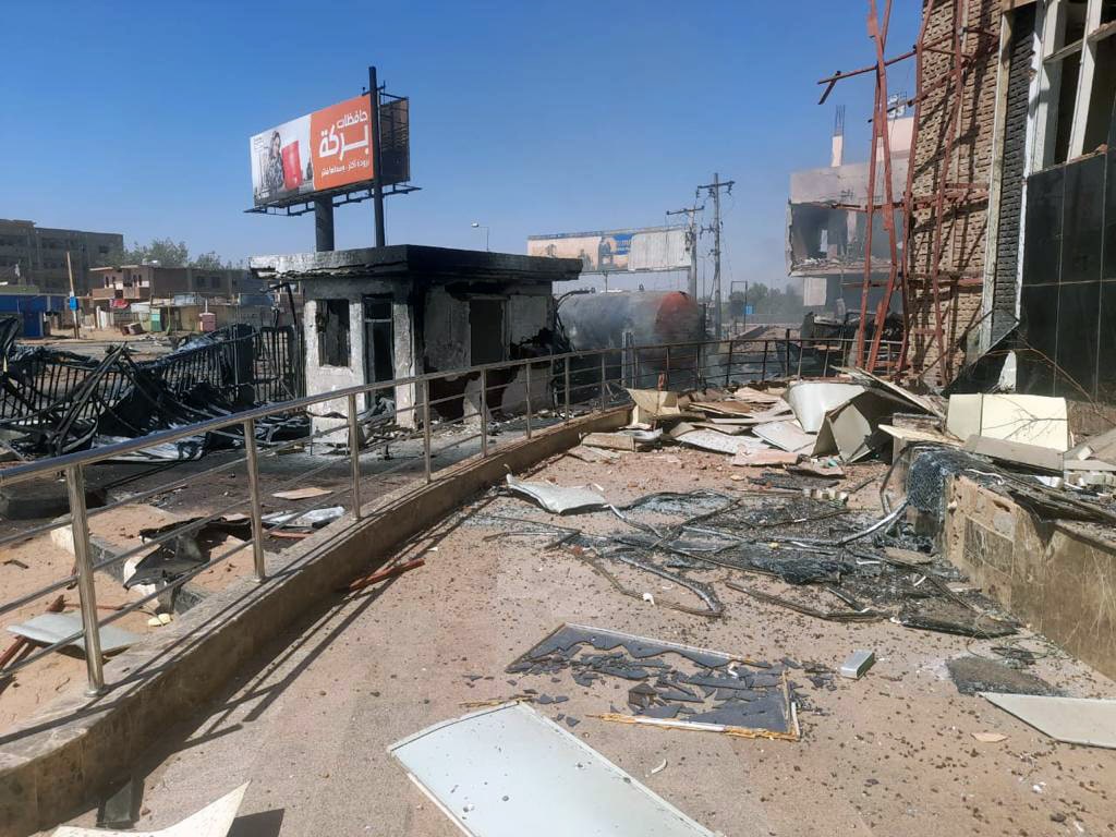 destroyed street in Sudan