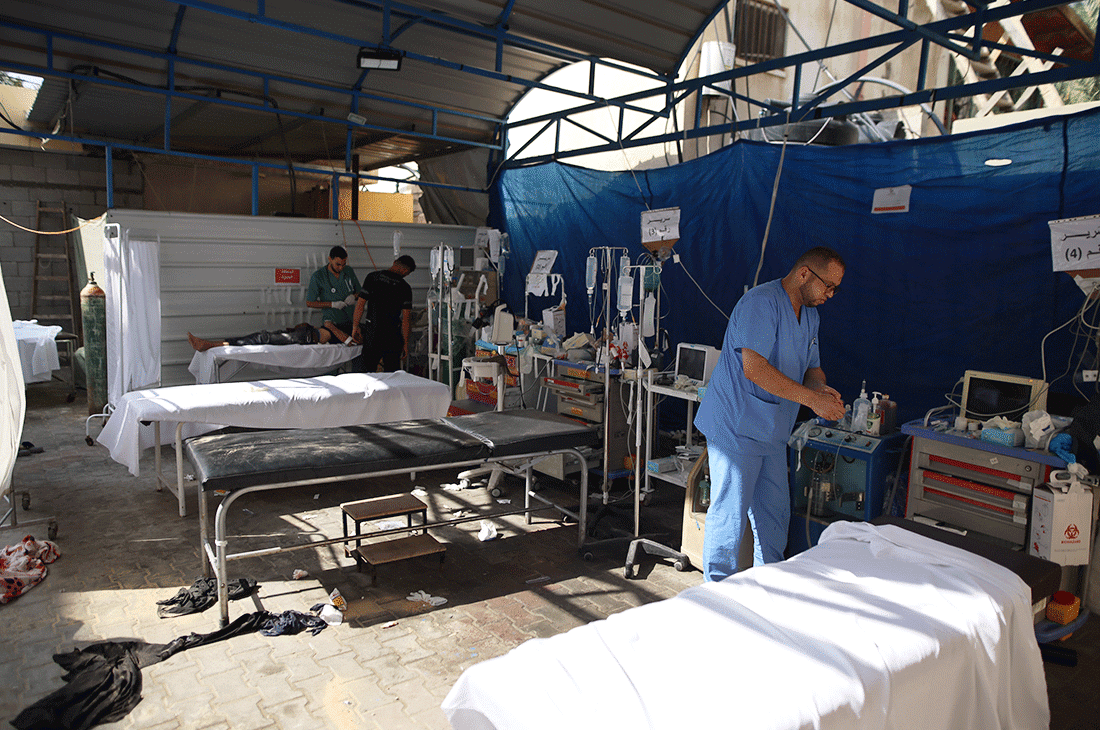 a hospital site is set up outside in Gaza