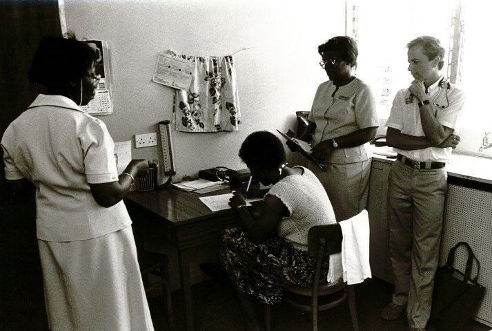 Health workers in an office