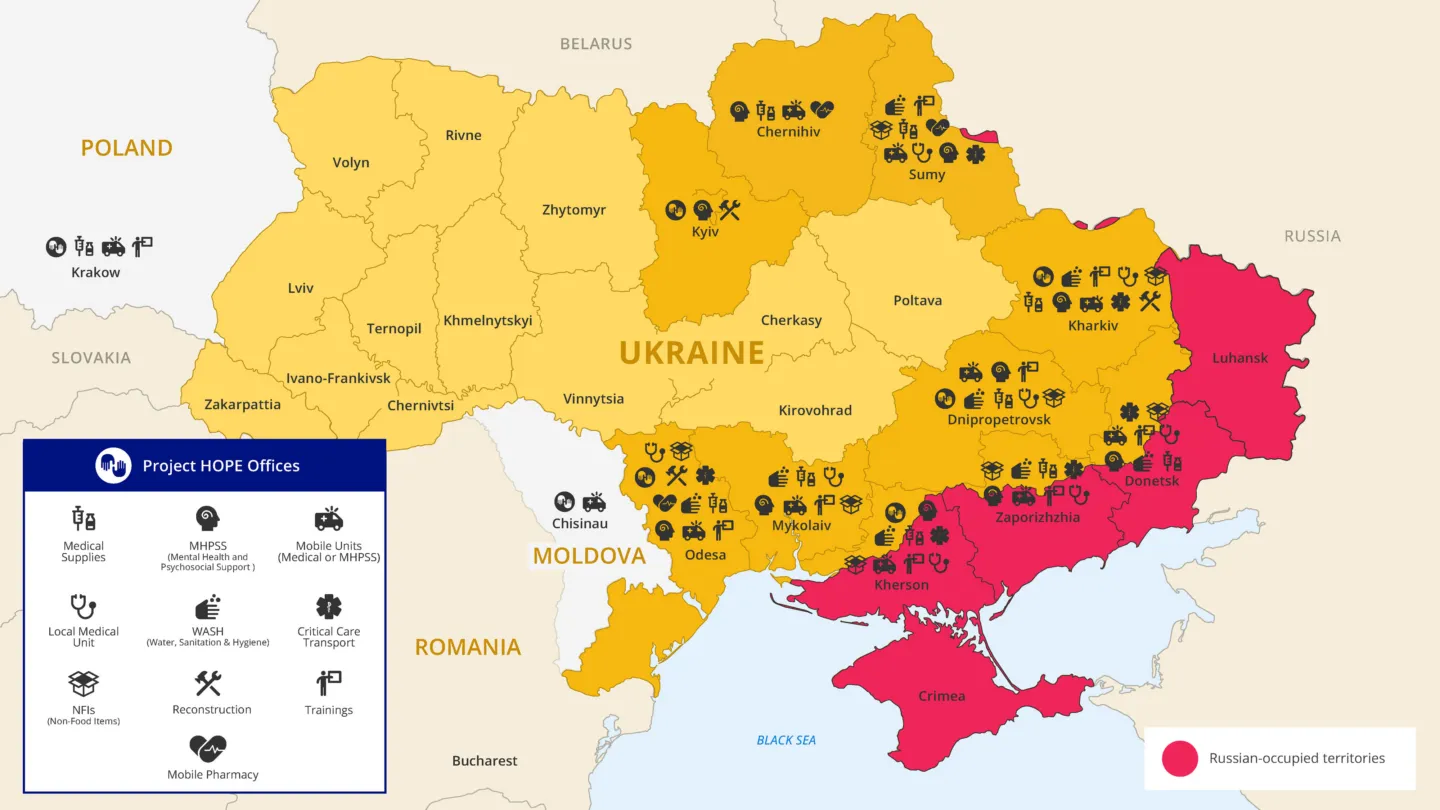 map of Project HOPE work in Ukraine
