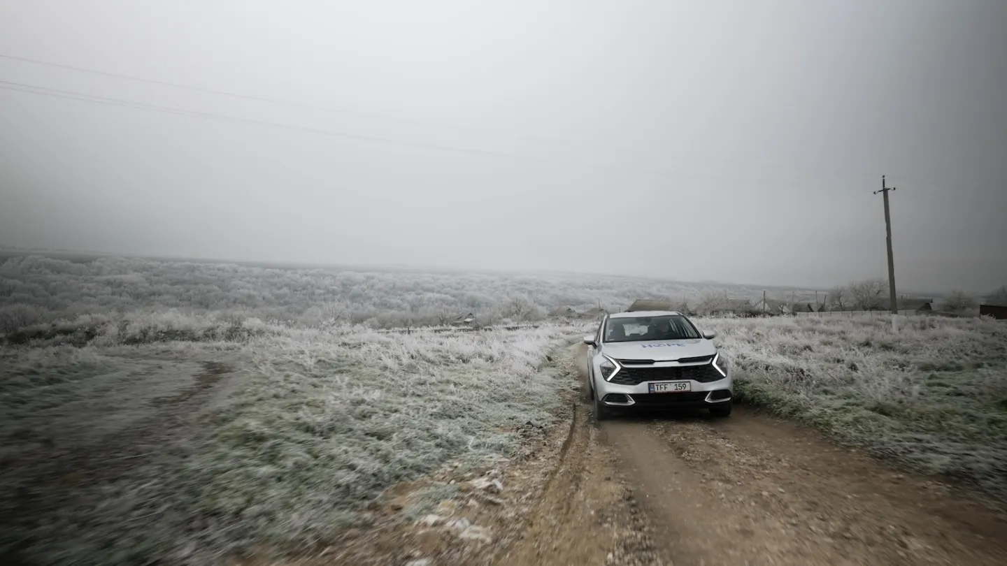 Mobile medical unit van drives through snowy grounds of Ukraine to visit patient
